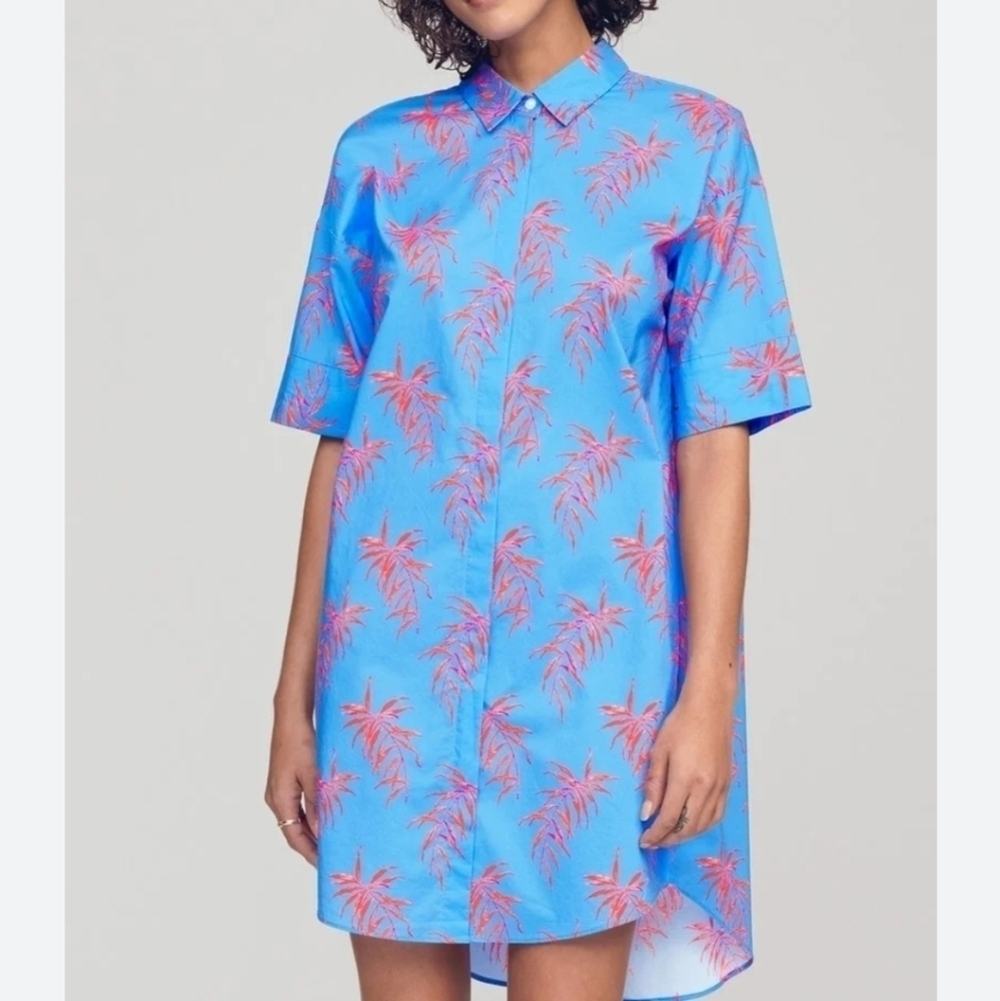 Bonobos Women's Riviera Shirt Dress Blue Palm Print Size XS